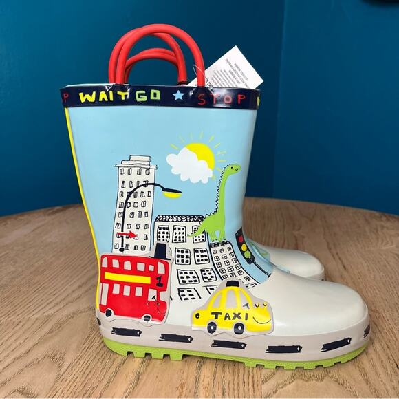 NWT Kids Dinosaur Rain Boot Gullies Waterproof Blue Yellow Kids 13 - Picture 2 of 8